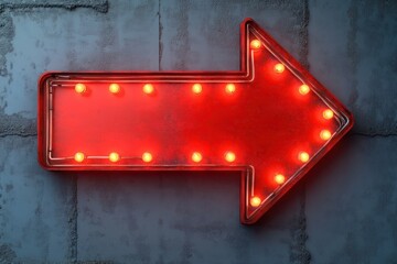 Aufkleber - Retro Neon Arrow Sign Board Bright Red with Yellow Bulbs Isolated on White Wall Background Shadow Concept 3D Rendering