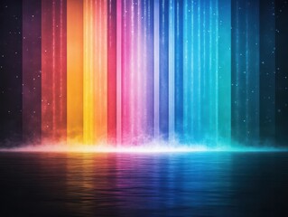 Aufkleber - Vibrant Rainbow Background with Twinkling Stars and Gentle Water Reflections Creating a Dreamy Ethereal Atmosphere Filled with Colorful Serenity