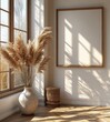 © best - minimalist interior frame with stylish vase and pampas grass in Scandinavian design living room