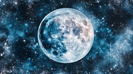 Wall Mural - ethereal lunar landscape with glowing moon against starry night sky and cosmic elements