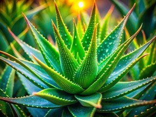 Wall Mural - Long Exposure Photography of a Single Aloe Vera Plant at Sunset