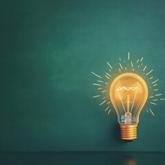Poster - Illuminating Light Bulb Against Vibrant Green Background Casting Soft Glow While Symbolizing Innovation Creativity and Sustainable Energy Solutions Today