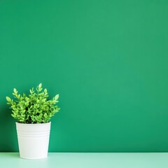 Aufkleber - Vibrant Pot of Lush Green Plants Set Against a Rich Green Background Evoking a Fresh and Lively Atmosphere in a Natural Indoor Environment