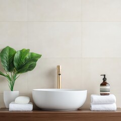 Aufkleber - Bright and Inviting Bathroom Featuring a Sleek White Sink Surrounded by Lush Green Plant Accents Creating a Fresh and Relaxing Atmosphere