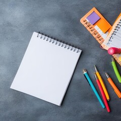 Poster - Aesthetic Workspace Featuring a Notebook Pencils and Ruler Artfully Arranged on a Wooden Table Creating a Calm and Creative Study Environment