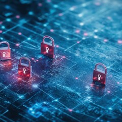 Fototapete - Intricate Arrangement of Colorful Padlocks on a Textured Circuit Board Evoking Themes of Security Connectivity and Modern Technology in Urban Life