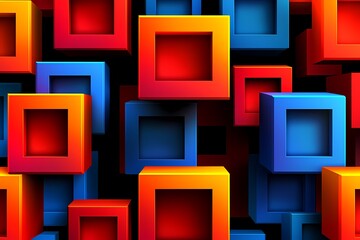 Wall Mural - colorful 3d cubes in red, blue, and yellow arrangement on black background