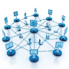 Wall Mural - global network connection, showing people and data exchange.