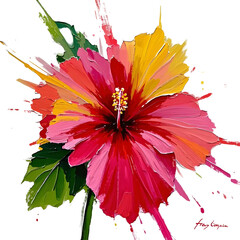 Wall Mural - Vibrant Hibiscus in a Colorful Explosion of Paint