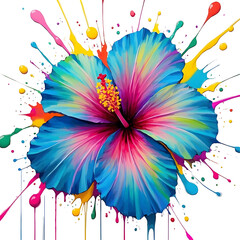 Wall Mural - Vibrant Hibiscus in a Colorful Explosion of Paint