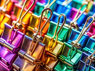 Wall Mural - Macro Close-up of Metal Bulldog Clips, Hanging Set, Office Supplies, Stationery, 40x50cm Poster Display