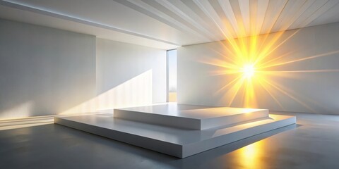 Wall Mural - modern minimalist white room with sunburst and platform