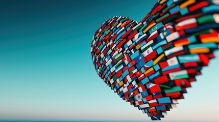 Wall Mural - a heart made of flags from around the world
