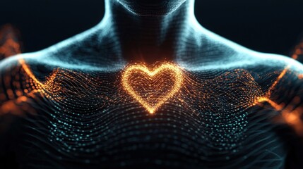 Wall Mural - a heart is glowing in a black background