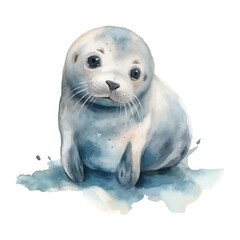 Wall Mural - Cute watercolor seal pup vector illustration