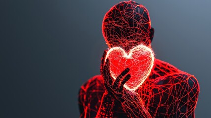 Wall Mural - a man is holding a red heart