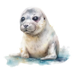 Wall Mural - Cute watercolor seal pup vector illustration