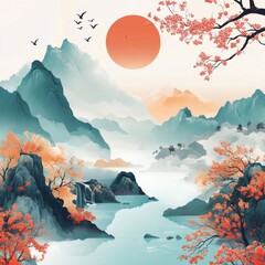 Poster - sunset in the mountains