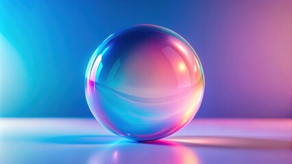 Wall Mural - a vibrant, iridescent sphere rests on a smooth surface, bathed in colorful, dynamic lighting.