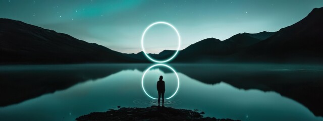 Wall Mural - a person standing in front of a large circle of water