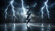 © Triple P - Dark stormy night scene with three metallic lightning bolts on a wet reflective surface