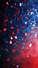 Sticker - Vibrant confetti showers down, blending red and blue shades, enhancing the joyful ambiance of a lively celebration