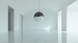 © Exnoi - A white room with a large round light hanging from the ceiling