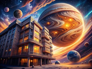 Wall Mural - majestic jupiter: a celestial architectural marvel, space exploration