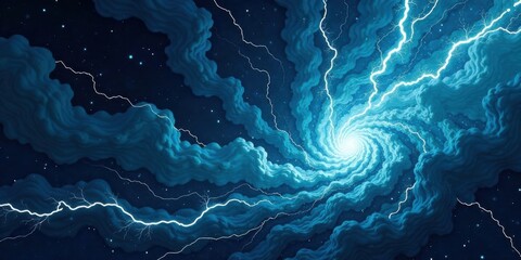 Poster - Celestial Vortex A Whirlwind of Azure Clouds and Electrifying Bolts