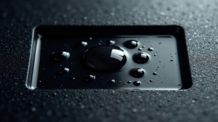 Aufkleber - Dark Liquid in a Recessed Square with Water Droplets