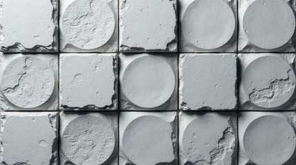 Leinwandbilder - Textured Grey Stone Wall Panel Design with Circular and Square Elements