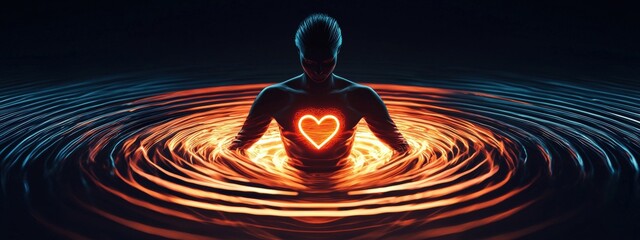 Wall Mural - a man is in a pool with a heart on his chest