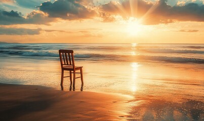 Wall Mural - Beach sunset chair solitude ocean waves