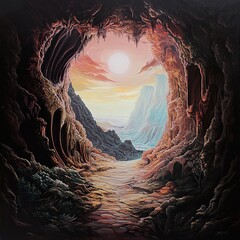 Canvas Print - Journey Through a Fantasy Cave: Surreal Landscape Painting