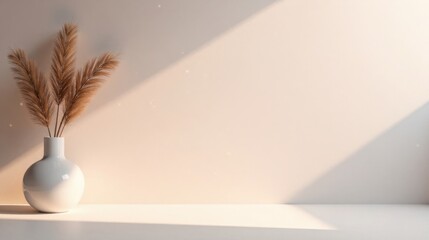 Poster - Simple serene interior design featuring dried floral arrangement in a minimalist vase