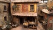 © Ari - Ancient Roman townhouse with terracotta roof tiles, intricate frescoes on the walls, and a small market stall outside