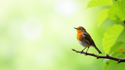a small bird perched on a branch in a vibrant green natural setting