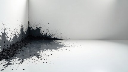 Fototapete - Abstract Dark Splashes and Pebbles in a Minimalist Room Corner