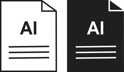 AI file icon set. AI file type symbol. File AI format icon in black filled and outlined style isolated on transparent background. Ideal for technology or data related content, vector illustration.