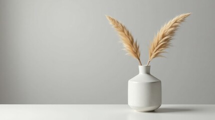 Poster - Simple elegance Dried pampas grass in a minimalist ceramic vase on a white surface