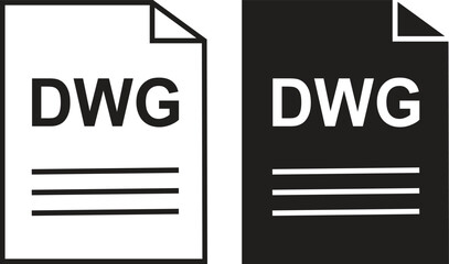 DWG file icon set. DWG file type symbol. File DWG format icon in black filled and outlined style isolated on transparent background. Ideal for technology or data related content, vector illustration.