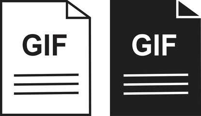 GIF file icon set. GIF file type symbol. File GIF format icon in black filled and outlined style isolated on transparent background. Ideal for technology or data related content, vector illustration.
