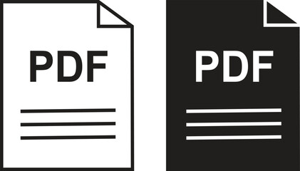 PDF file document icon set. PDF file type symbol. File PDF format icon in black filled and outlined style isolated on transparent background. Ideal for technology or data related content.