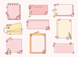 Sticker - Cute memo boards and decorations. outline vector illustration.