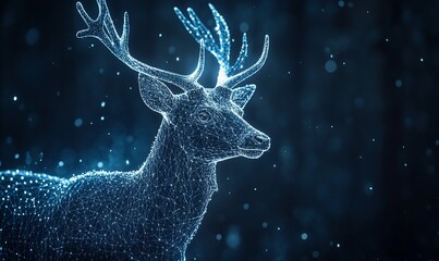 Wall Mural - Digital deer winter forest bokeh background, xmas