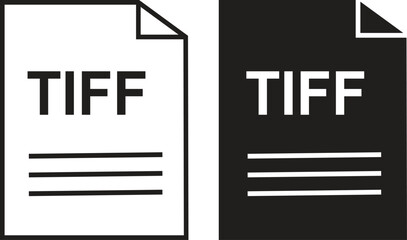 TIFF icon set. TIFF file type symbol. File TIFF format icon in black filled and outlined style isolated on transparent background. Ideal for technology or data related content, vector illustration.