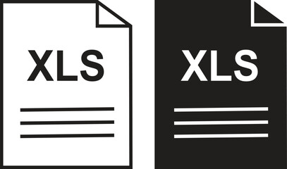 XLS file icon set. XLS file type symbol. File XLS format icon in black filled and outlined style isolated on transparent background. Ideal for technology or data related content, vector illustration.