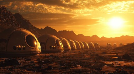 Fototapete - Establishing a human colony on mars advanced habitation standards martian landscape conceptual vision for future living