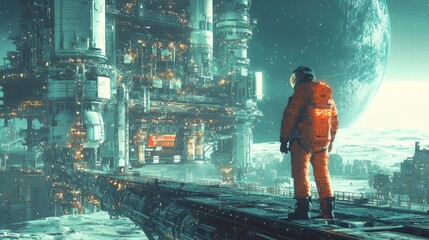 Poster - Building the future a glowing space elevator connecting earth to the cosmos digital art sci-fi environment futuristic concept