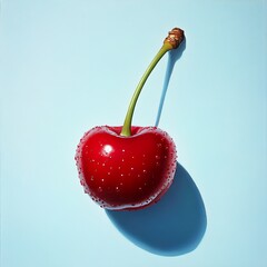 Canvas Print - Single Red Cherry: A Juicy Summer Still Life